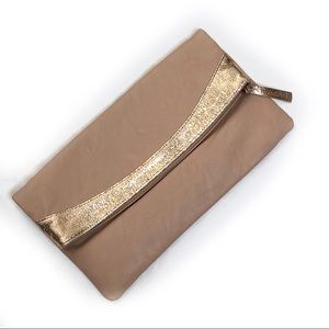 EXPRESS Rose Gold Metallic Fold Clutch Bag